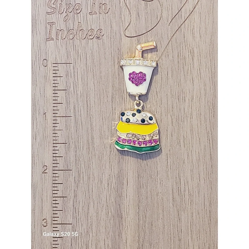 Fast Food Burger Fries Soda Ketchup Mismatched Enamel Rhinestone Drop Earrings